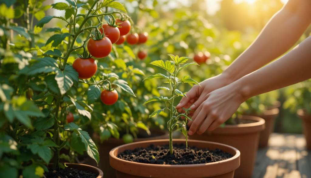 Plantation des tomates en pots